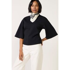 EVEREVE Hayden Tailored Scuba Top Black Bell Sleeve Crew Neck Blouse NWT Sz Med